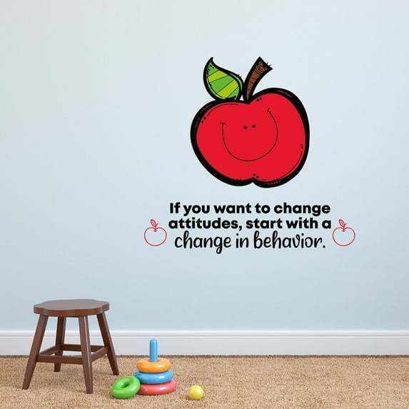 Change Attitude Apple School Quote Cartoon Quotes Decors Wall Sticker Art Design Decal for Girls Boys Kids Room Bedroom Nursery Kindergarten Home Decor Stickers Wall Art Vinyl Decoration (20x20 inch)