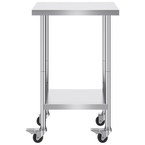 Stainless Steel Work Table 24x18x38 Inches, 4 Wheels, 3 Height Adjustable, Heavy Duty Commercial Kitchen Cart for Restaurant Food Prep, Silver
