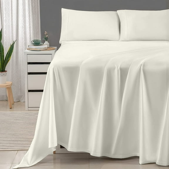 Threadmill Home Linen 100% Cotton Sheets for Queen Size Bed - 600 Thread Count Queen Bed Sheets Set with 16” Deep Pocket - Sateen Weave 4-Piece Bedding Set with Cooling Effect, Ivory