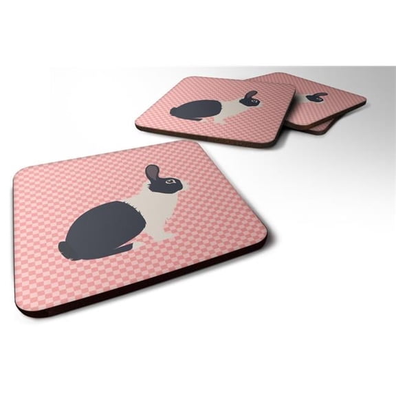 Dutch Rabbit Pink Check Foam Coaster, Set of 4