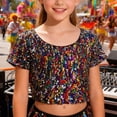 thumbnail image 2 of Afdoent Sparkly Cheerleading Short Sleeve T Shirt For Girls And Boys Glitter Performance Top For Festive Party Stage Show Outfit One Size, 2 of 4