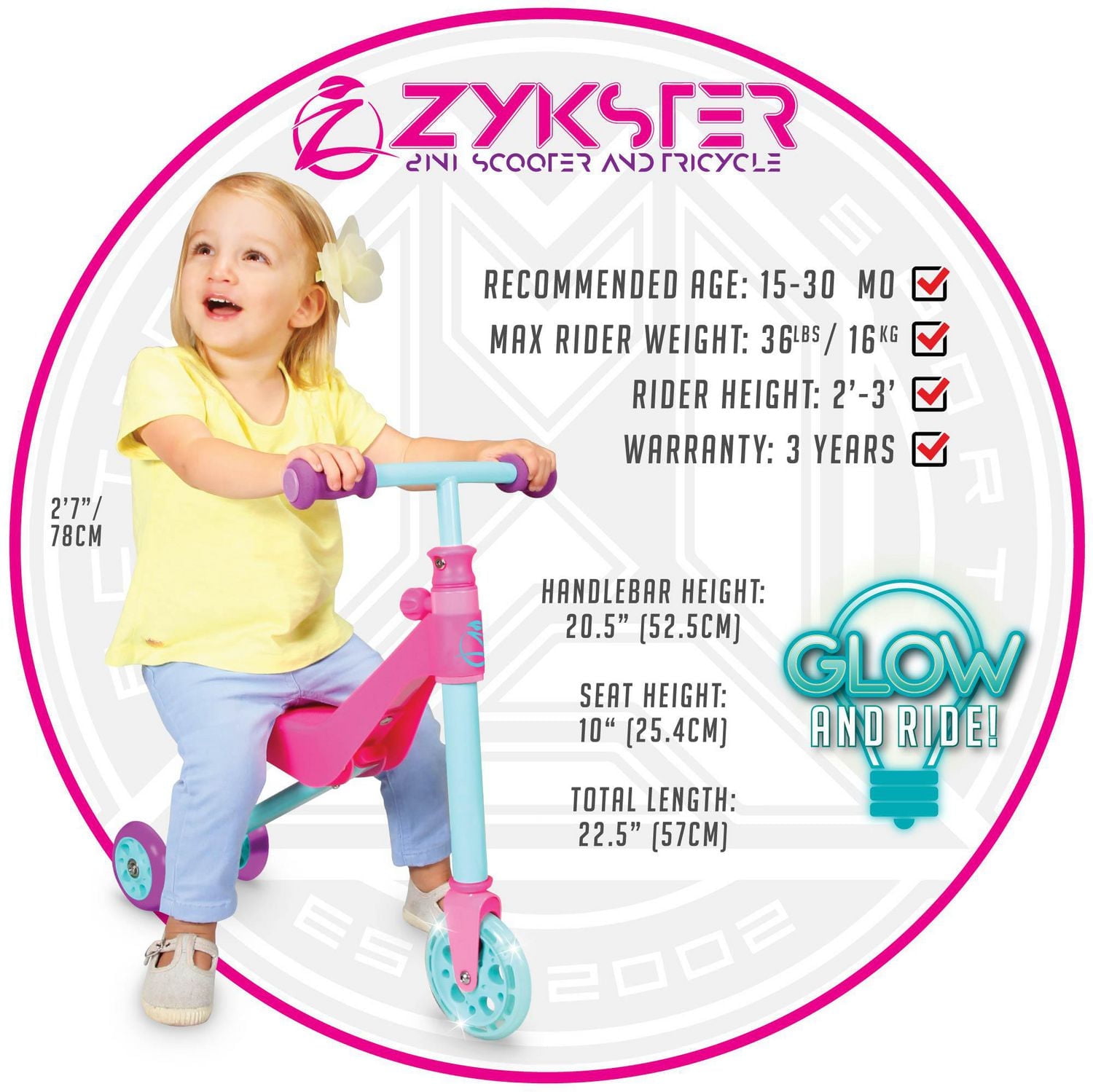 ZYCOM ZYKSTER SCOOTER 2-IN-1 - Pink Teal