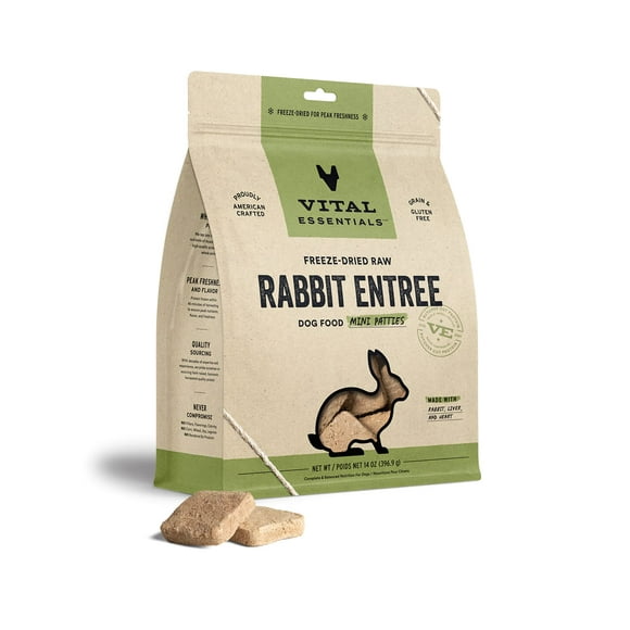 Vital Essentials Freeze-Dried Raw Dog Food, Rabbit Mini Patties Entree, 14 oz
