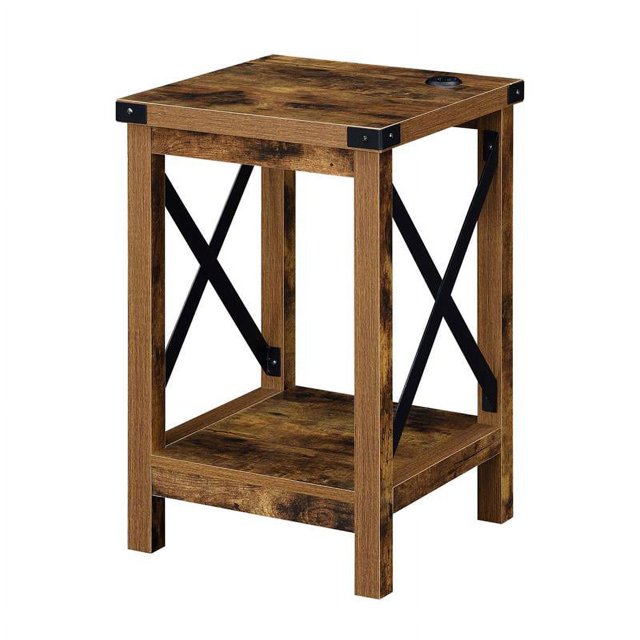 Pemberly Row Modern Wood End Table with Charging Station in Nutmeg