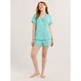 thumbnail image 2 of Joyspun Women's Dreamy Soft Collection Notch Collar Top and Shorts Pajama Set, 2-Piece, Sizes XS-3X, 2 of 5