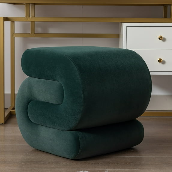 Modern S-shaped Ottoman, Velvet Upholstered Square Chairs Footstool with Padded Seat Cushion for Living Room Bedroom, 19.3"×18.1"×18.1", Green