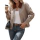 thumbnail image 2 of Chaqueta Corta para Mujer, Camisa A Cuadros con Cremallera, Abrigo de Otoño, Tops Marrón XL, 2 of 10