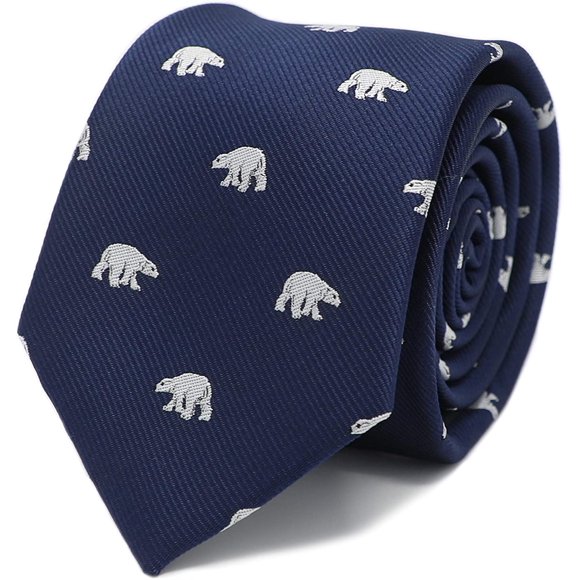 MENDEPOT Cravate Ours Polaire avec Boîte Motif Ours Polaire Blanc Cravate Marine