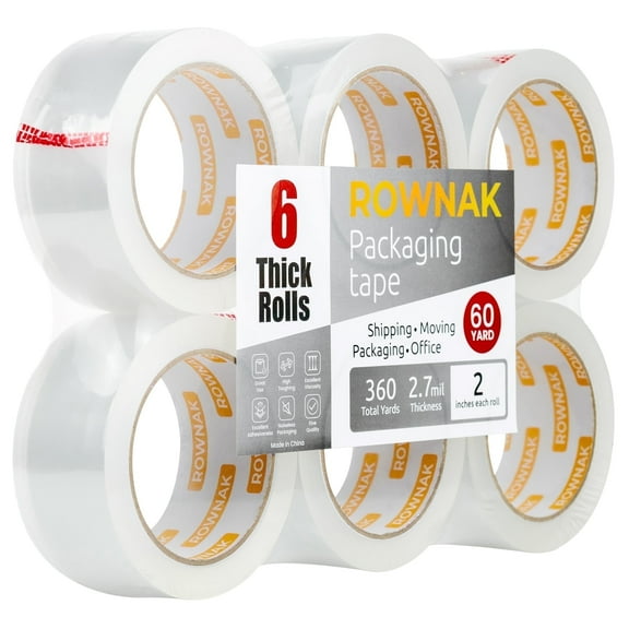ROWNAK Clear Heavy Duty Packaging Tape- 6 Rolls, 2.0 in. x 60 Yards, 2.7mil Thick