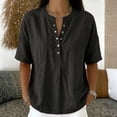 thumbnail image 2 of Women’s Cotton Linen Polo Shirt Casual Short Sleeve Button Down Summer Tops, XL, 2 of 4
