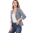 thumbnail image 1 of Blazer De Solapa Con Muescas Y Mangas 3/4 A Rayas Para Mujer Azul L, 1 of 6