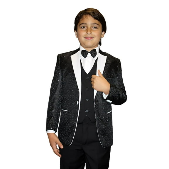 B-Bellagio Black 5Pc Suit Shirt,Bowtie & Vest For Kids By Alberto Nardoni Brand Designer