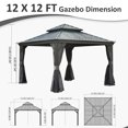 thumbnail image 2 of 12' X 12' Hardtop Gazebo, Upgraded Metal Gazebo with Drainage System, Dual-Layer Galvanized Steel Roof with Curtain and Netting, Outdoor Shelter Canopy for Patio, Garden, Backyard, Grey, 2 of 8