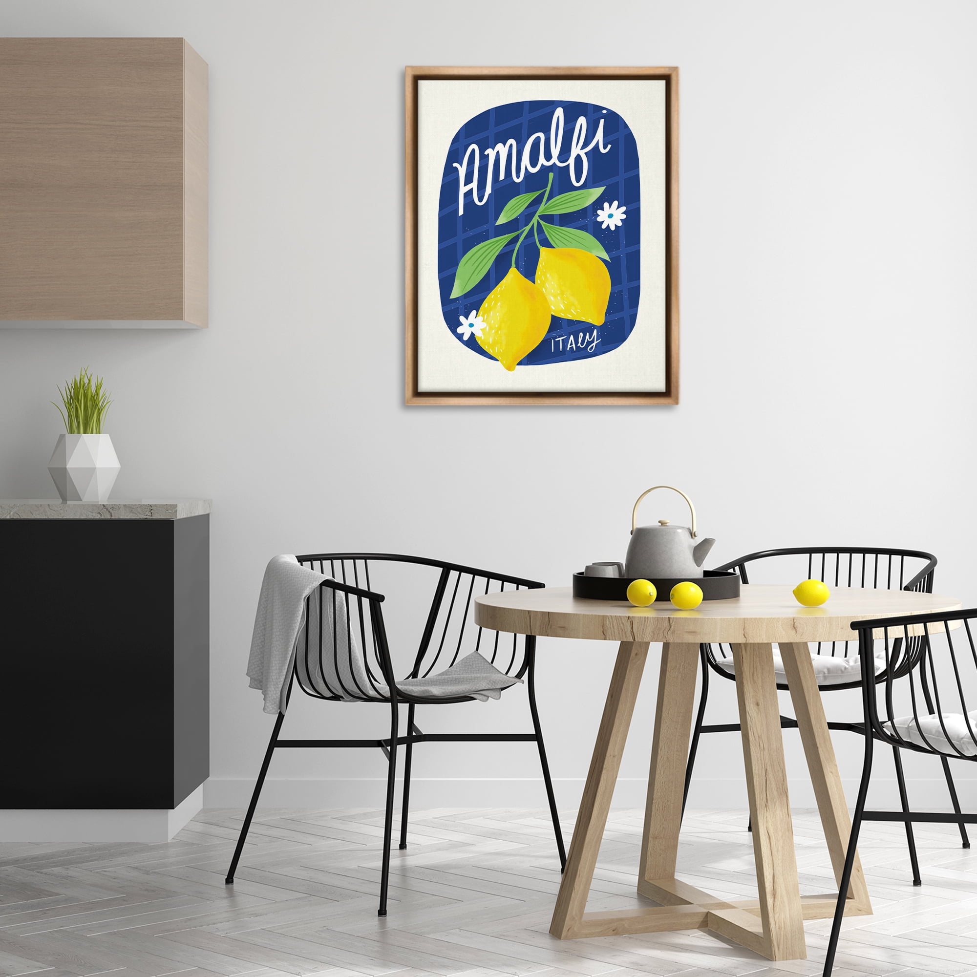 Stupell Industries Amalfi Lemons on Blue Food & Beverage Painting Brown Floater Framed Canvas Art Print Wall Art, 25 x 31