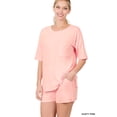 thumbnail image 1 of Zenana Women & Plus Relaxed Fit Drop Shoulder Tee Shirt Top & Drawstring Waist Short Lounge Set, 1 of 4