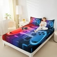 thumbnail image 4 of Feelyou Red Blue Gamepad Bed Sheets, Fashion Neon Square King Sheets, Teens Kids Boys Girls Sheet Set, Ultra Soft Bedroom Decor, 4 Pieces, 4 of 7