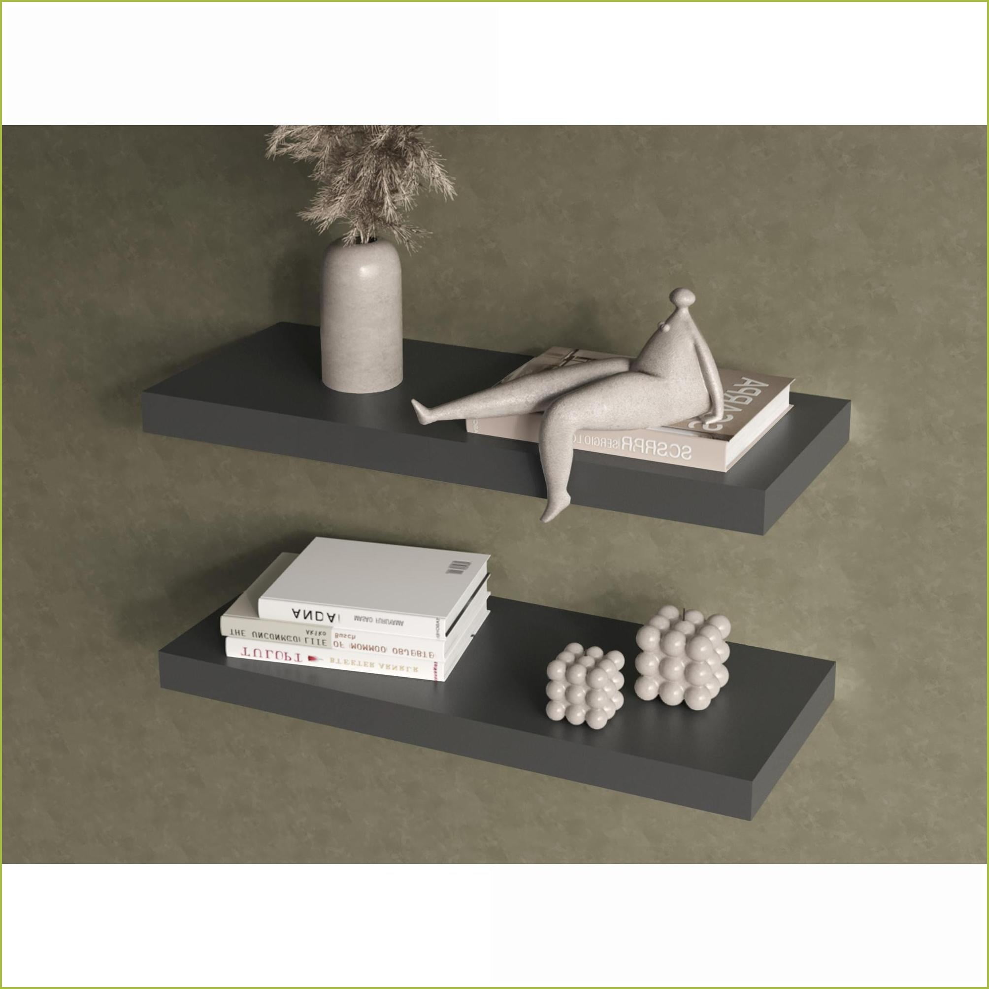 Floating Shelves Set of 2, Modern Space-Saving Wall Mounted | Matte Gray | Engineered Wood