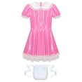 thumbnail image 6 of IEFIEL Womens French Maid Uniform Halloween Cosplay Costume Patent Leather Doll Collar A-line Dress Pink 5XL, 6 of 7