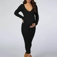 thumbnail image 3 of Efsteb Women's Long Sleeve Maternity Dresses Stretchy Comfy Casual Maternity Clothes V-Neck Bodycon Pregnancy Dresses Solid Color（Black,M）, 3 of 4