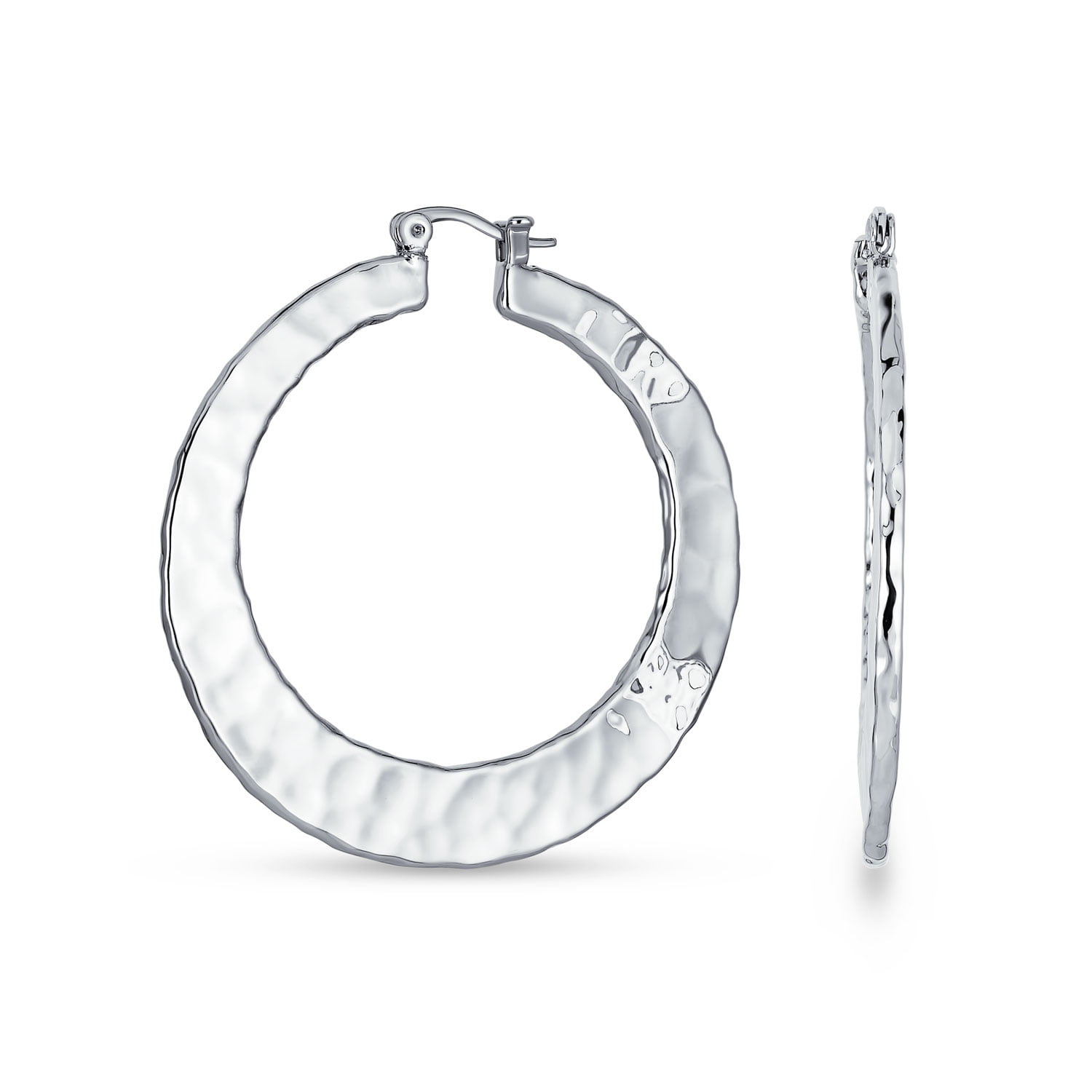 Textured solid silver hoop earrings  Crescent shaped hoop stud earrings