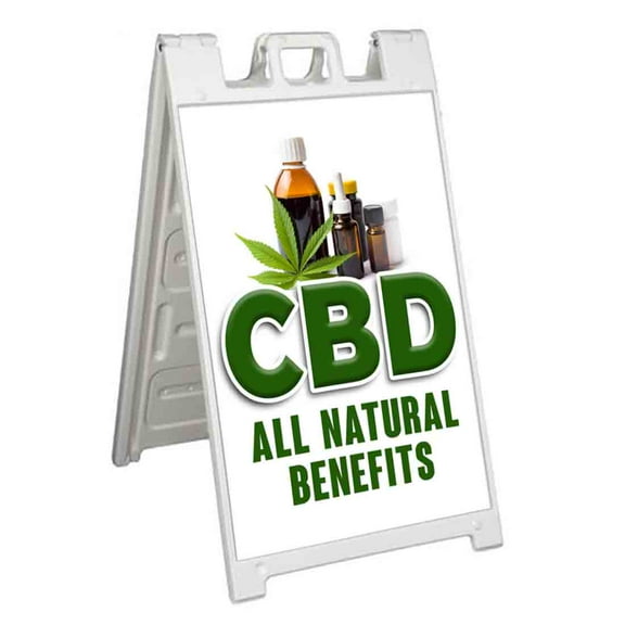 CBD Oil For All Natural Benefits (24" X 36") Standard A-Frame Signicade, Includes Decal Applied To Stand