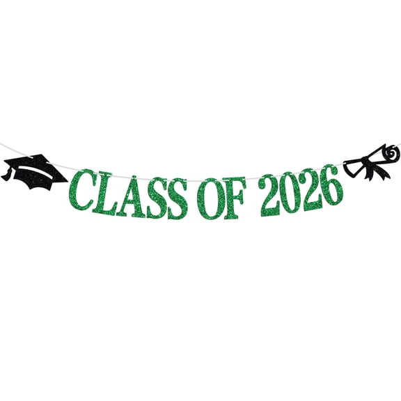Class of 2026 Banner, Congrats Grad Bunting Sign for 2026 High School College Graduation Bachelor Master Party Decorations Supplies, Black and Green Glitter