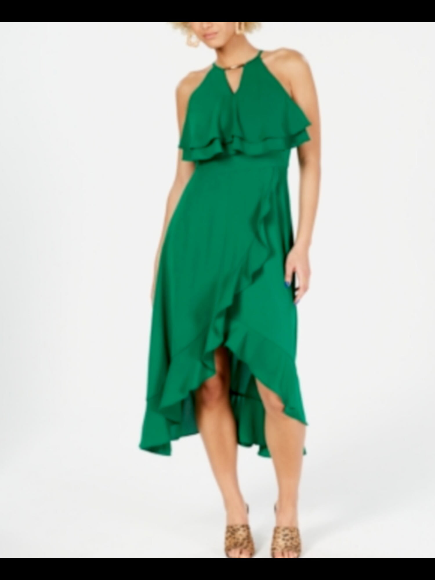 KENSIE DRESSES Womens Green Ruffled Keyhole Below The Knee Party Fit +  Flare Dress Juniors 4 - Walmart.com