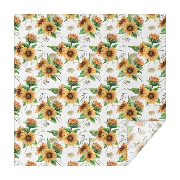 White Sunflower Bouquet Pattern Square Tablecloth,Waterproof Square Table Cover,Wipeable Spillproof Washable Table Cover for Home Kitchen Party Decor 42"X42"(107x107cm)