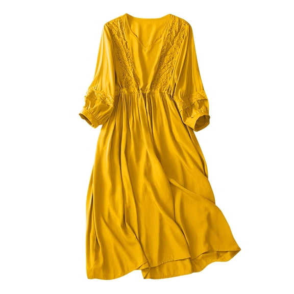 gakvbuo Summer Dress For Women T-Shirt Dress Women's Solid Color Pleated Lace Up Loose Long Dress