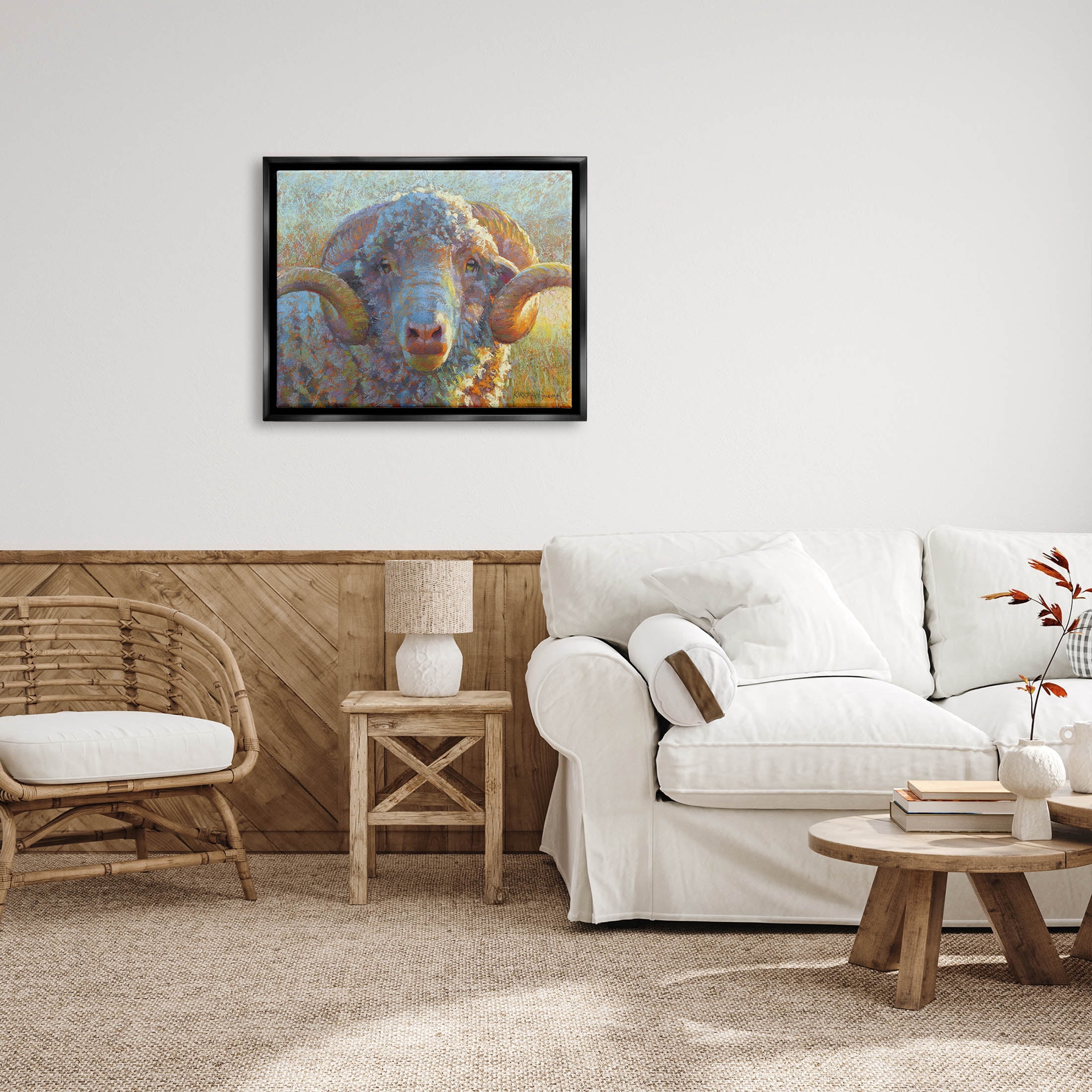 Country Sheep Modern Portrait Animals & Insects Painting Jet Black Framed Art Print Wall Art
