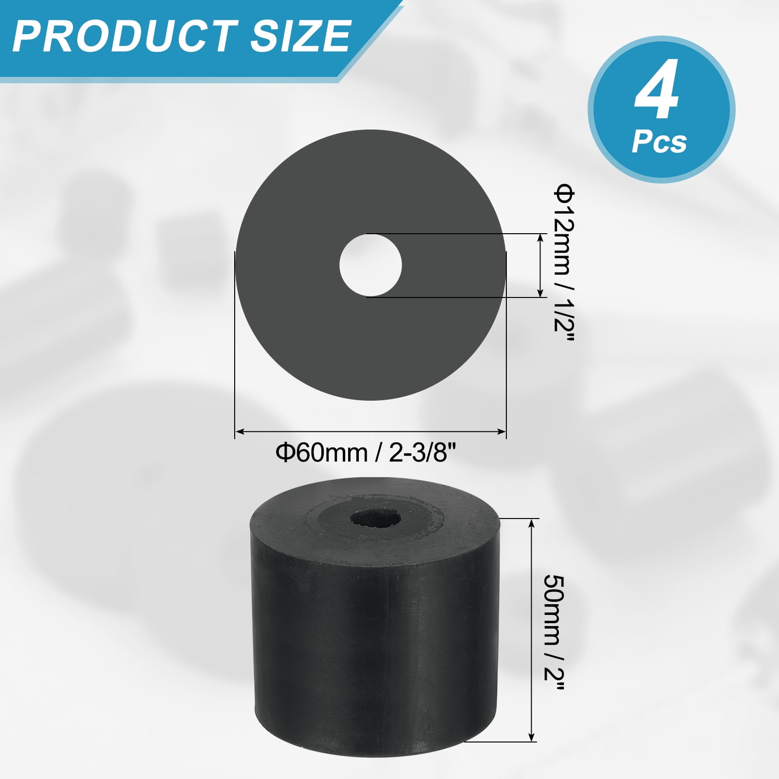 4 Pcs Multi Purpose Rubber Spacer, 12mm ODx60mm IDx50 mm Thickness Anti-Vibration Isolation for Home Cars(Black)