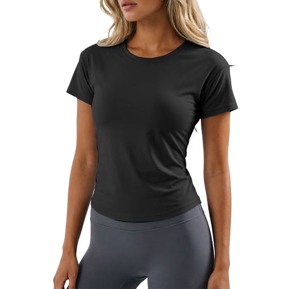 Yuanlong Womens T-Shirts Short Sleeve Yoga Top Crew Neck Back Crisscross Mesh Breathable Athletic Workout Stylish Casual Tee Top
