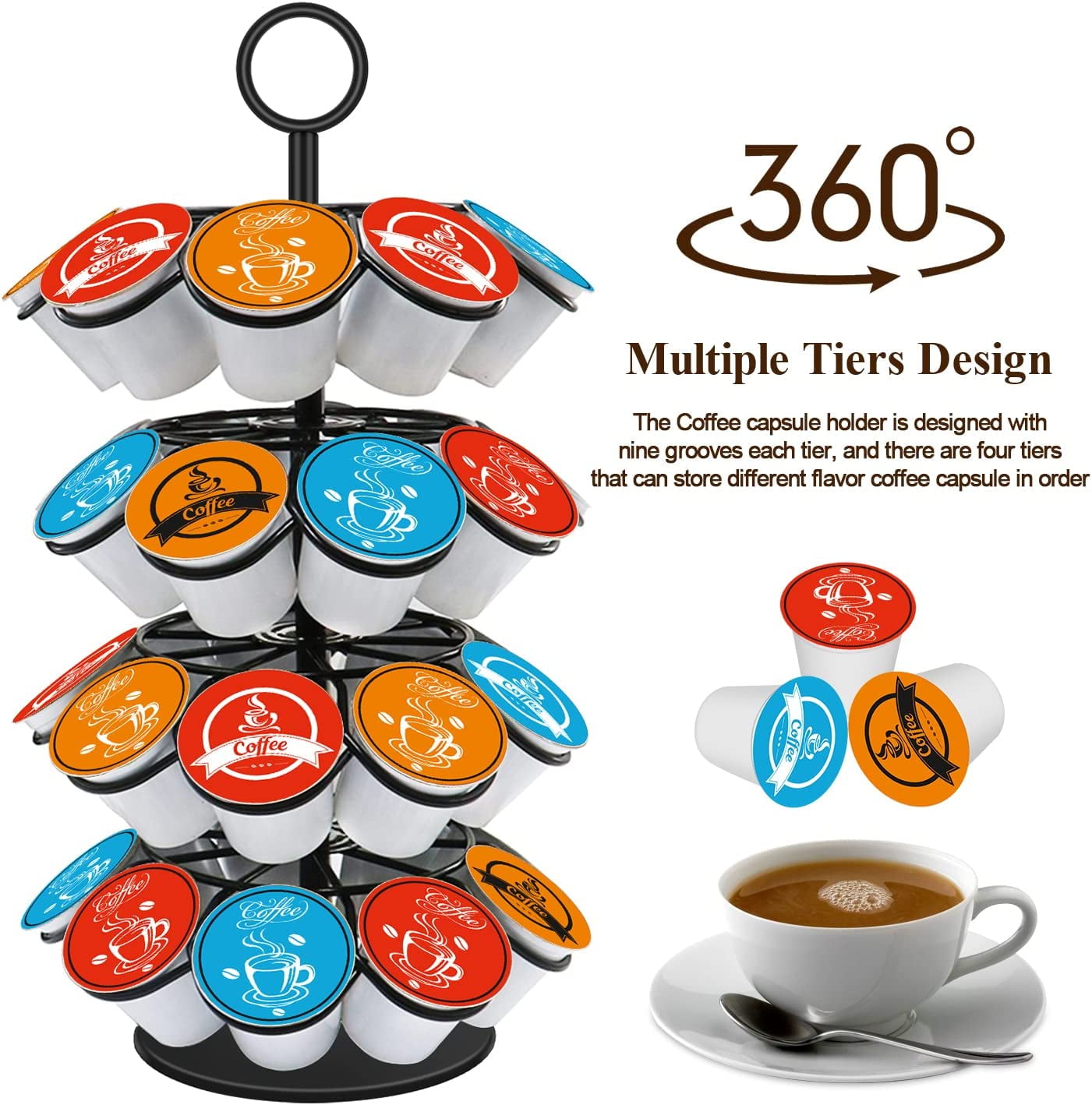 Coffee Pod Holder, GAITON Coffee Pod Carousel Stand Organizer for KCups Dolce Gusto, Spins 360