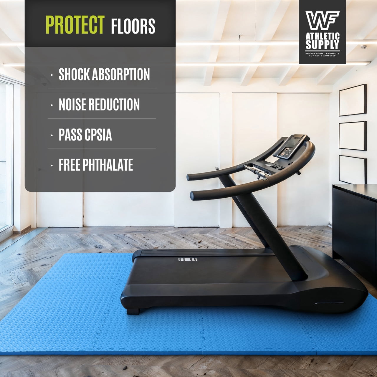 WF Athletic Supply 96 SQ.FT Diamond Pattern 1-Inch Thickness Interlocking Exercise Foam Mats, Extra Thick Eva Foam Flooring Tiles, Gym Fitness Equipment Mat, Home Protective Flooring Cushion, Blue