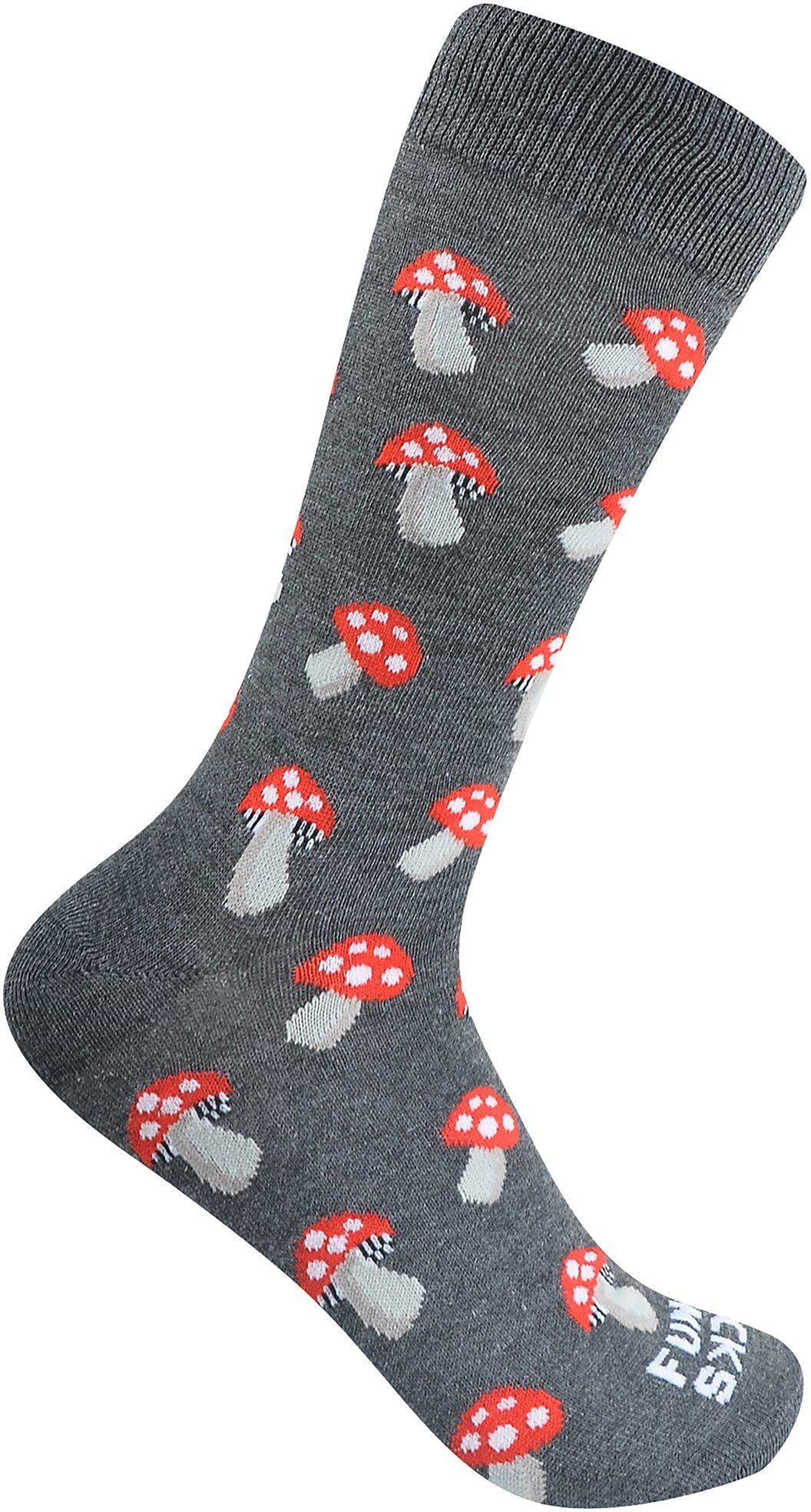 Funky Socks Funky Socks Mens Mushroom Crew Socks 1013 Grey/red