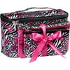 Modella Train Case Set Cosmetics Bag, Black and White Animal Print with Pink Kisses, 3 Piece