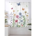 thumbnail image 2 of Sheer Curtains 63 Inch Length, Spring Floral Semi Sheer Curtains Light Filtering Window Treatment, Pink Blue Flowers Botanical Butterflies Privacy Voile Drapes for Living Room Bedroom 52x63 Inch, 2 of 7