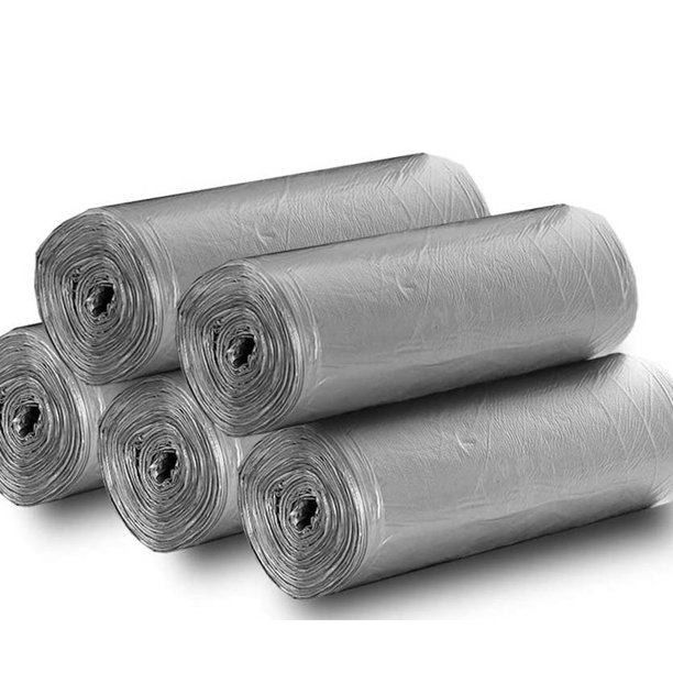 5 rollos de bolsas de basura pequeñas de material fino y fuerte, bolsas de basura desechables de plástico duraderas para oficina, hogar, recámara, jardín, cubeta de basura de 200 unidades (plata)