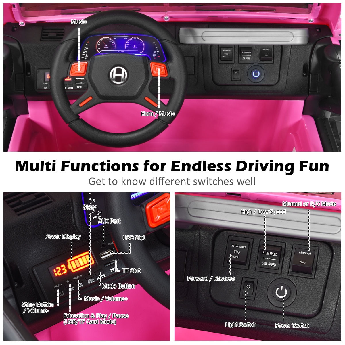 Topbuy Pink 12 V Jeep Car Powered Ride-On with Remote Control