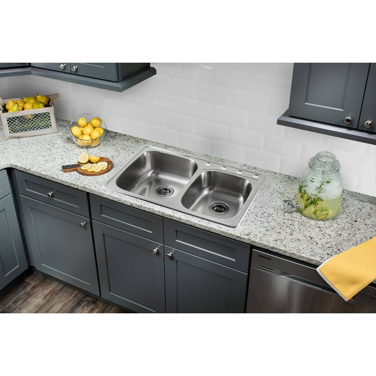 Magnus Sinks 33-1/4-in x 22-1/4-in 20 Gauge Stainless Steel Drop-In 60/40 Double Bowl Kitchen Sink Magnus Sinks 33-1/4-in x 22-1/4-in 20 Gauge Stainless Steel Drop-In 60/40 Double Bowl Kitchen Sink