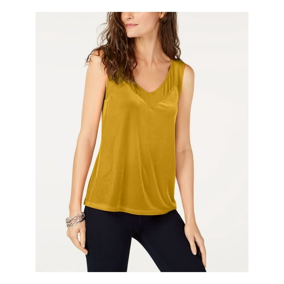 I-N-C Womens velvet Tank Top, Yellow, X-Large