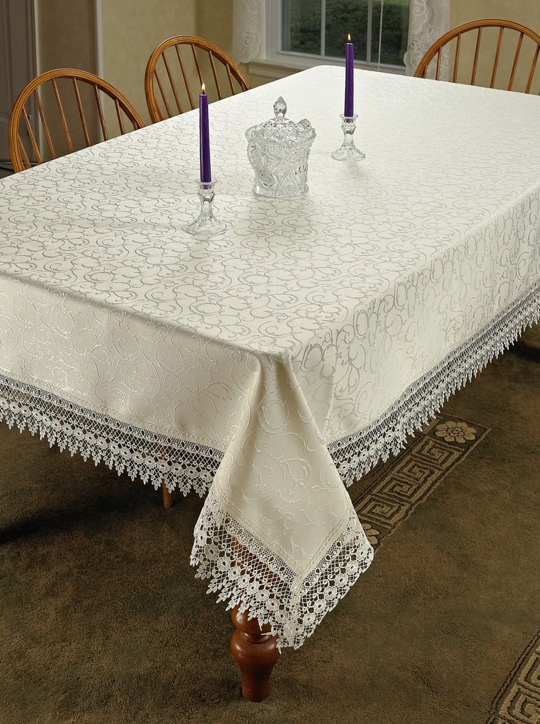 Vintage Hand Crochet Lace Tablecloth Rectangle Cotton Table Cloth Floral 62"x78" 