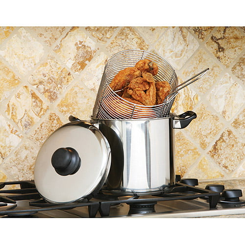 Large Stove Top Chip Pan Deep Fat Fry 4-in-1 Fryer Stew Frying Basket Glass Lid 