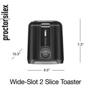 Proctor Silex 2-Slice Toaster with Extra-Wide Slots, Toast Boost, and Removable Crumb Tray, Black
