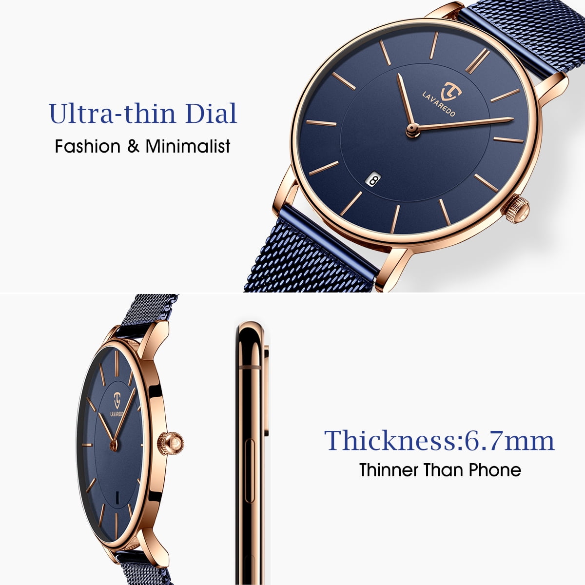 A ALPS Mens Watches Fashion Quartz Men's Watches Ultra Thin Minimalist Wristwatches with Stainless Steel Strap Gift for Man Father's Day Gifts