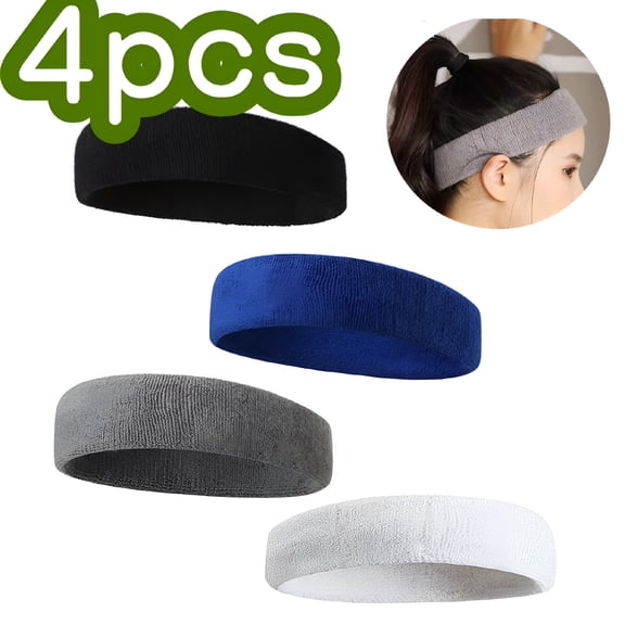 TELOLY Terry Cloth Sweat Headbands for Men Sweat Wicking Headband Men'S Black Head Sweat Band Athletic Men'S Headband Sweat Band 4 Pcs