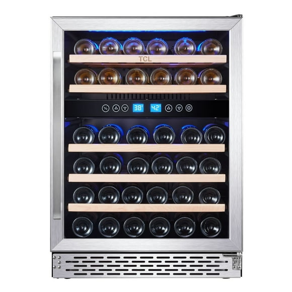 Refroidisseur à vin double zone TCL 24 po encastrable ou autoportant pour 46 bouteilles