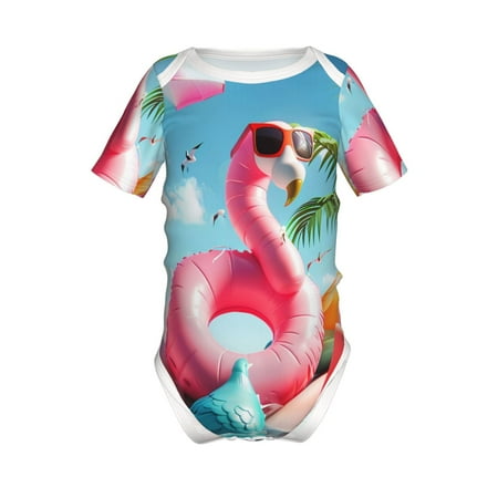 

Lukts Tropical Flamingo Pool Float Print Baby Short Sleeve Romper Onesie for Newborn Baby Boys and Girls-2 Years