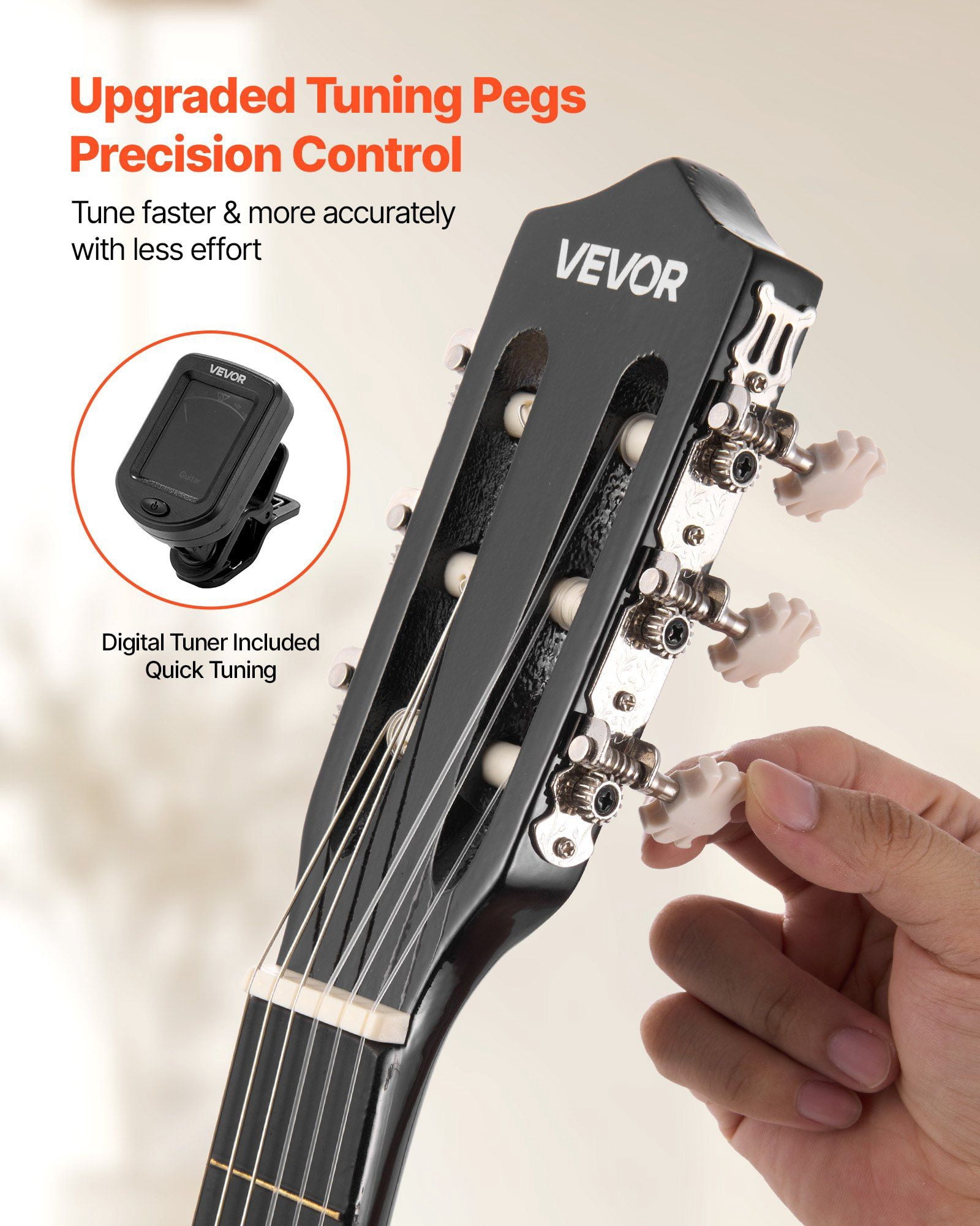 38 Inch Basswood Classical Guitar Beginner Kit with Nylon Strings Gig Bag Strap Tuner Extra Strings Picks Capo for Teenagers Adults Students Black