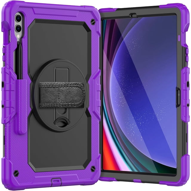 Funda para Samsung Galaxy Tab S10 Plus 12.4 pulgadas 2024/S9 FE Plus/S9 Plus 2023, funda protectora resistente a prueba de golpes con protector de pantalla, soporte giratorio de 360°, correa de mano